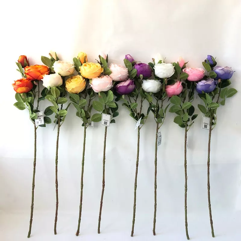 3 cabeças de flor da peônia de seda